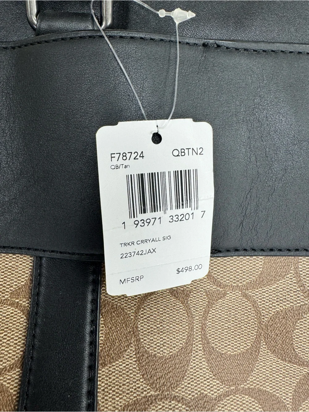 NWT Coach Brown Signature Canvas Briefcase with Black Leather Trim